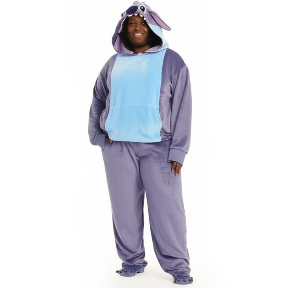 Disney Stitch Adult Size 2XL Blue 2 Piece Hoodie Jogger Halloween Costume NEW